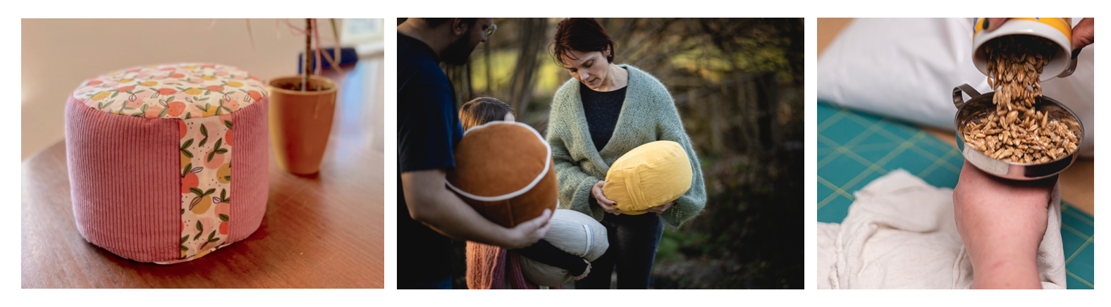 photos de zafus réalisés à l'atelier